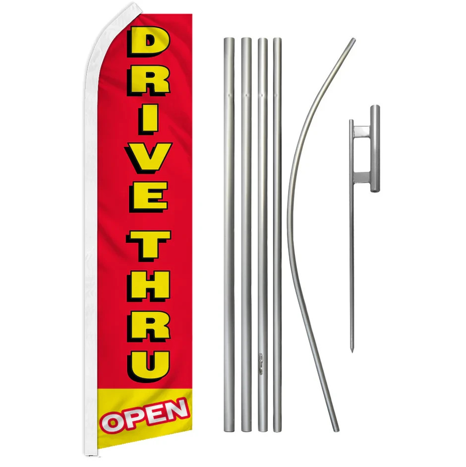 Drive-Thru Open Swooper Flutter Feather Advertising Flag Pole Kit Open Drive In