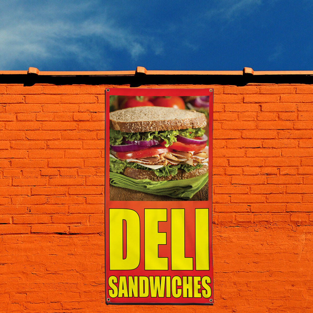 Vertical Vinyl Banner Multiple Sizes Deli Sandwiches Orange Food and Drink