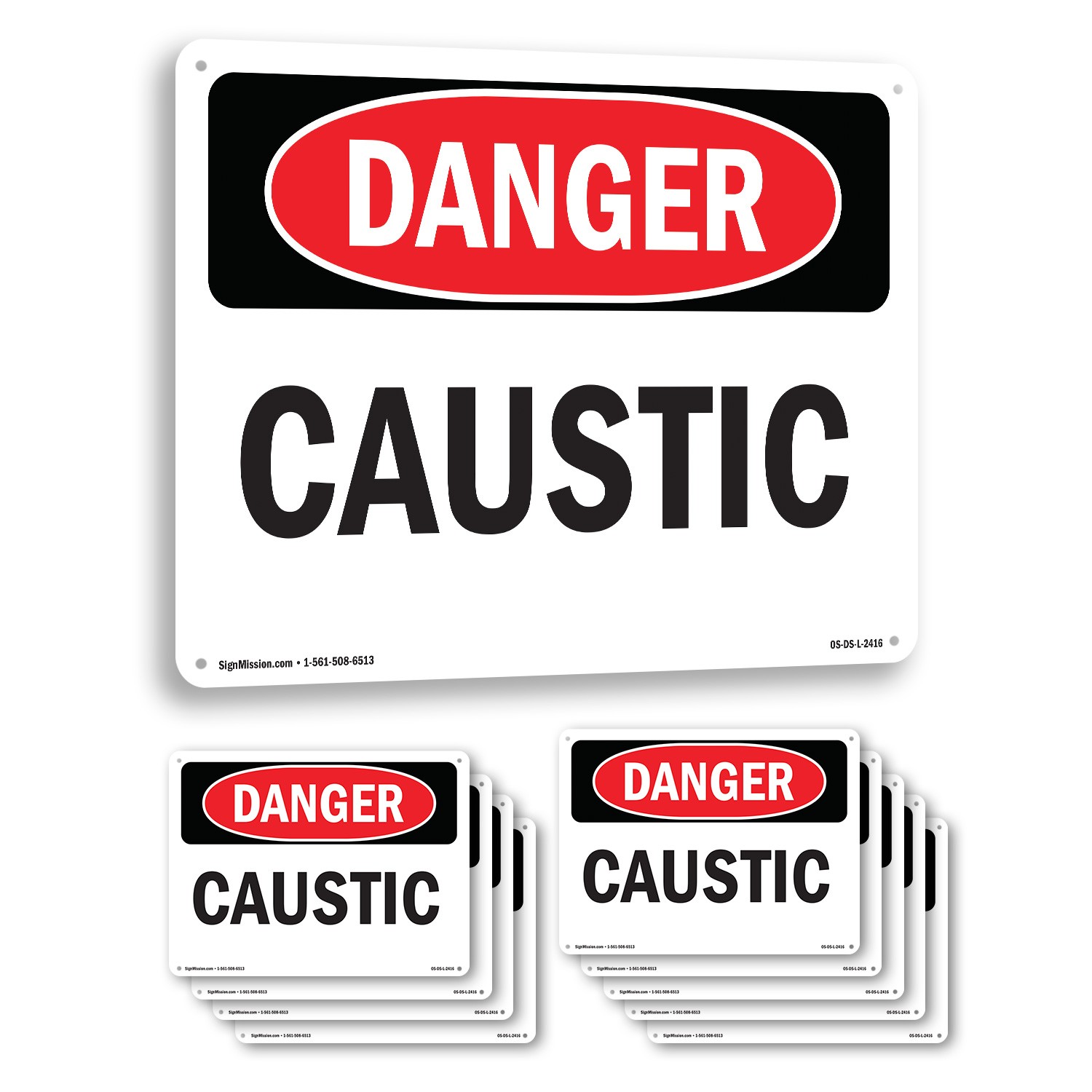 Caustic OSHA Danger Sign Metal, Plastic, Or Decal – 5 or 10 Pack