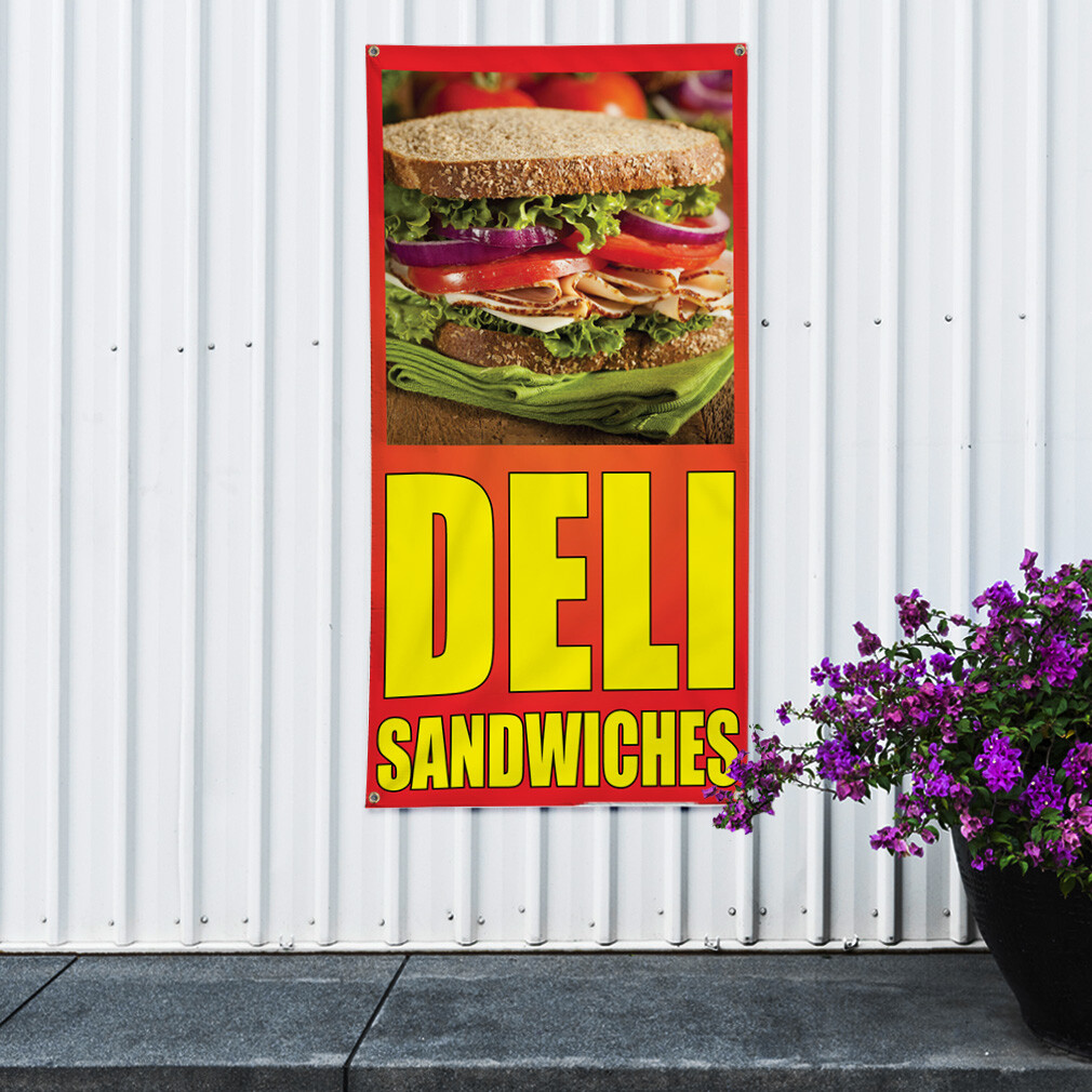 Vertical Vinyl Banner Multiple Sizes Deli Sandwiches Orange Food and Drink