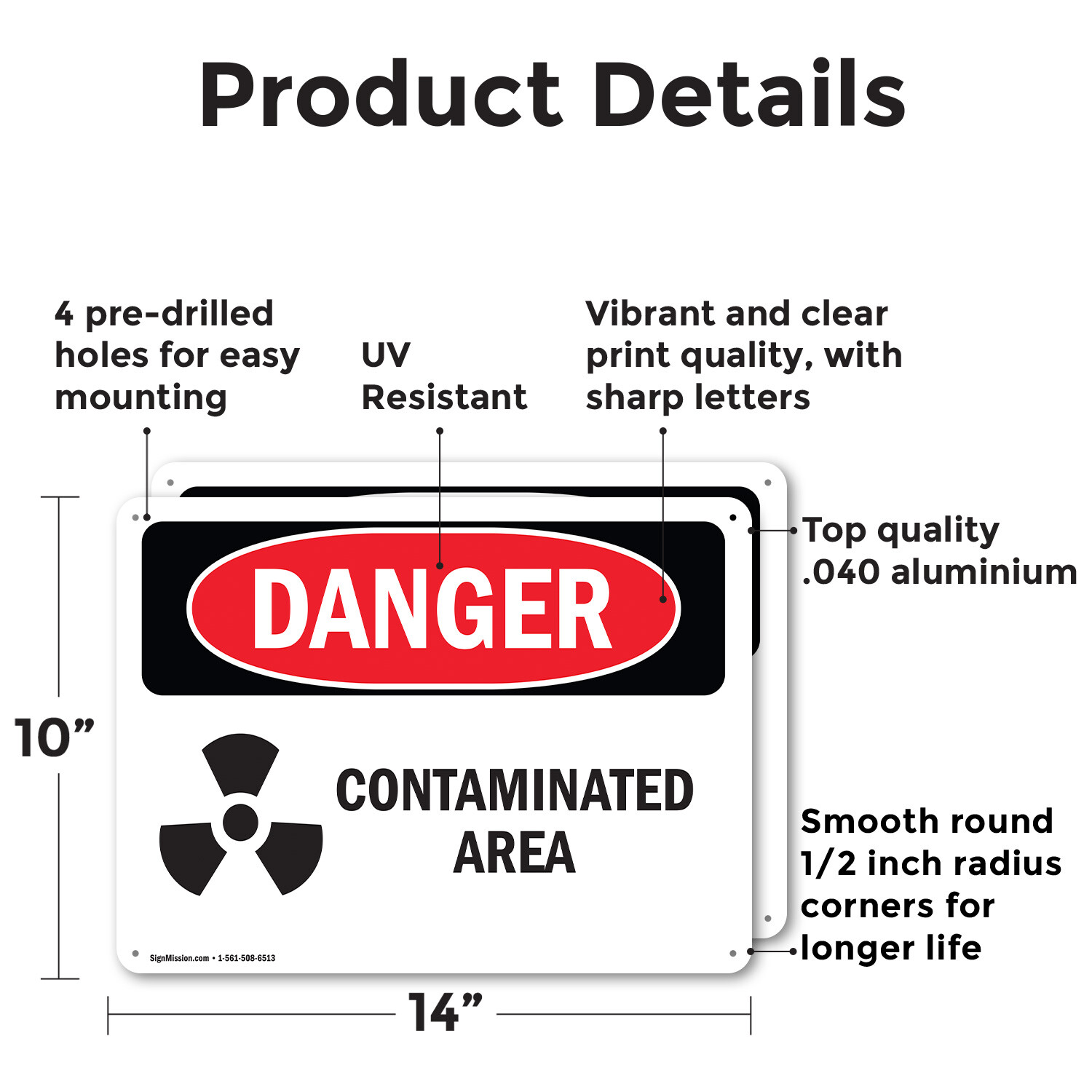 (2 Pack) Contaminated Area OSHA Danger Sign Decal Metal Plastic