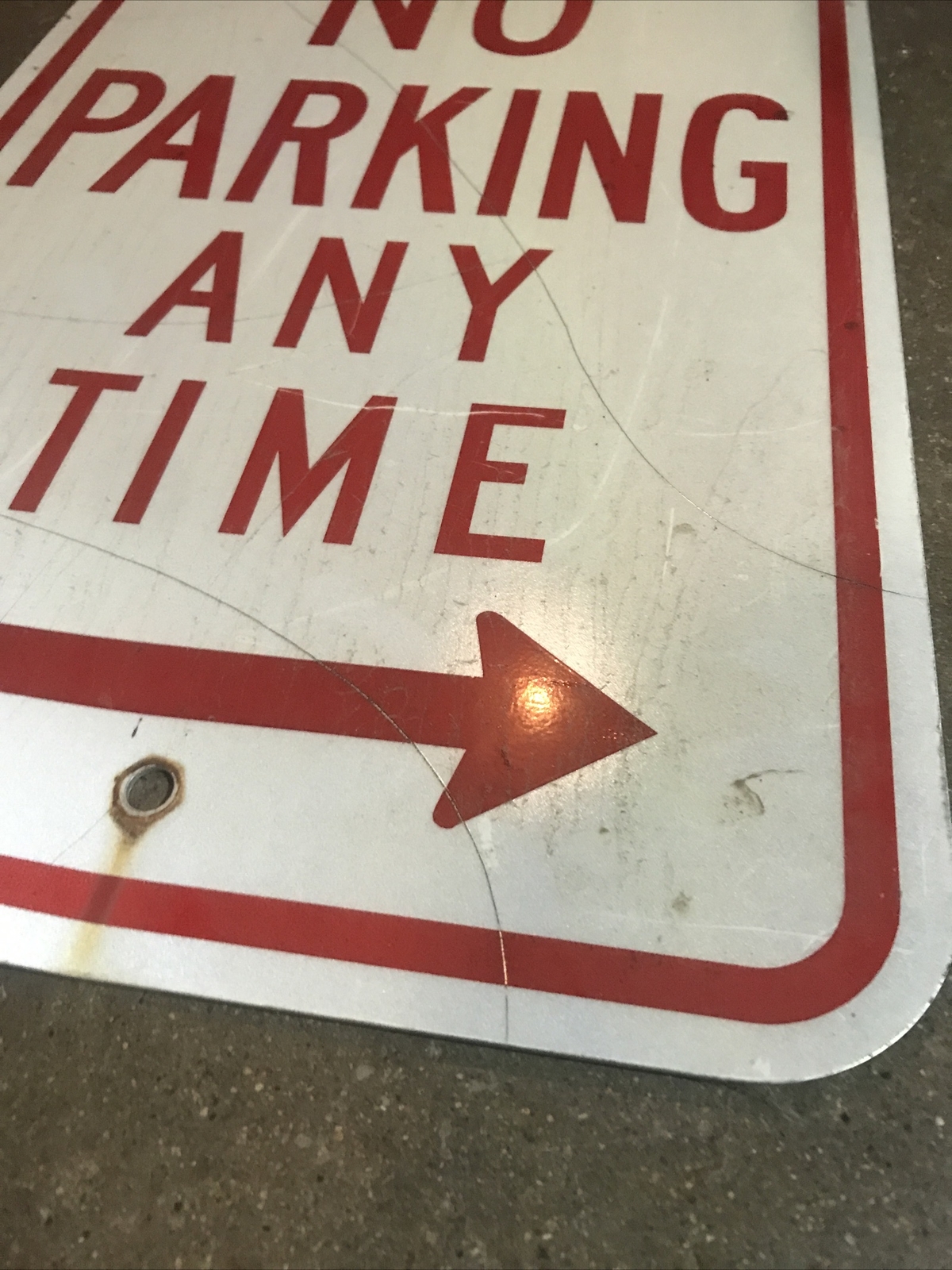 Used Salvaged No Parking Any Time with right arrow Sign 12″x18″ Aluminum Signs