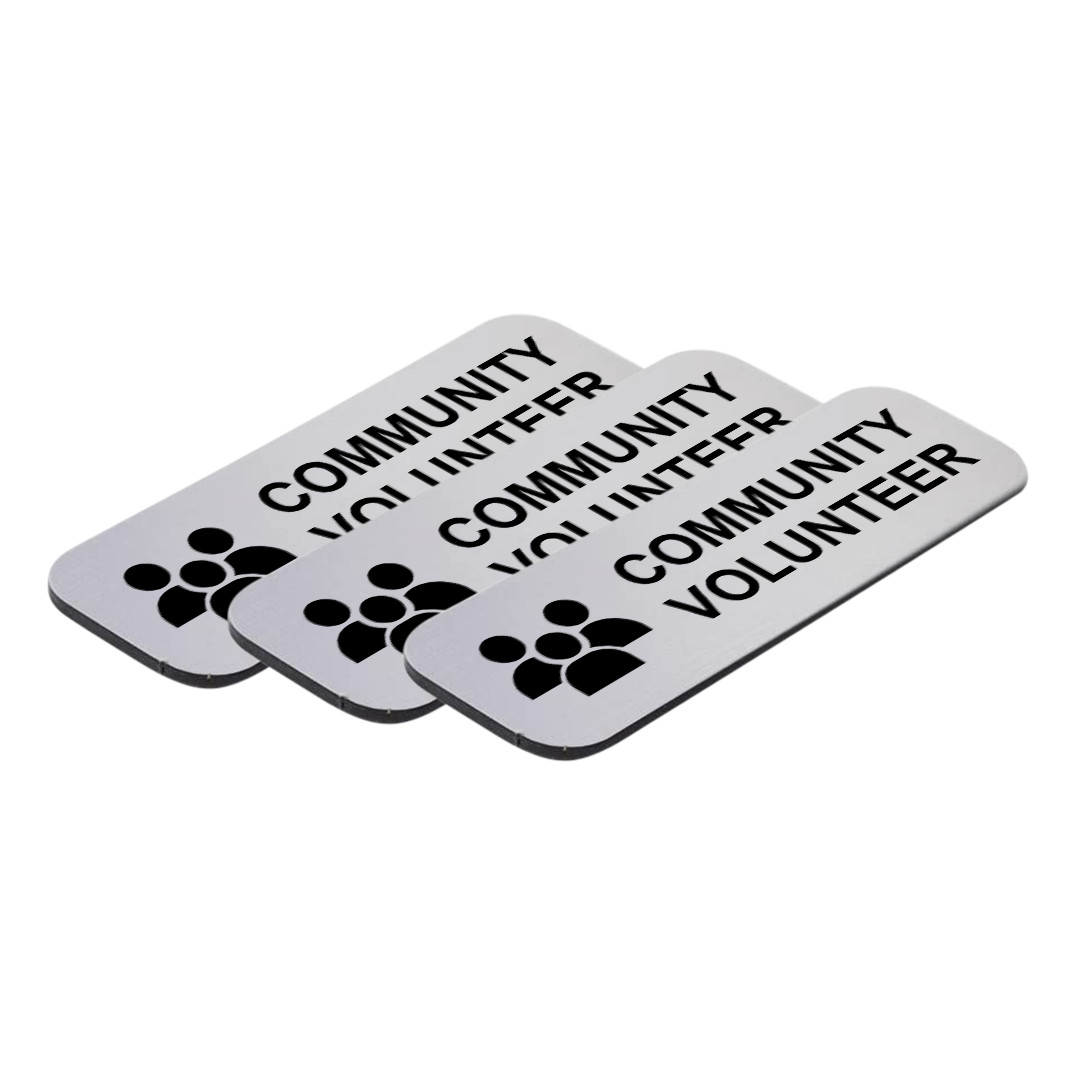 Community Volunteer 1 x 3″ Name Tag/Badge, (3 Pack)