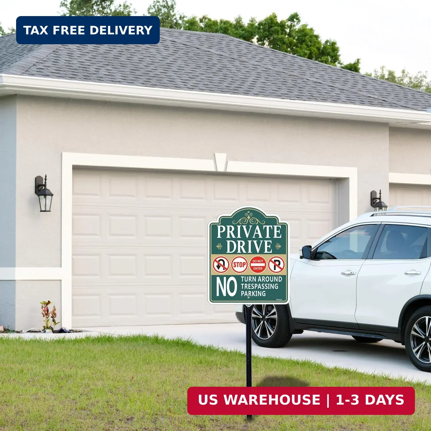 Private Drive No Turn Around Sign with 34.6″ Stake for Yard, 12″ x 10″ Private D