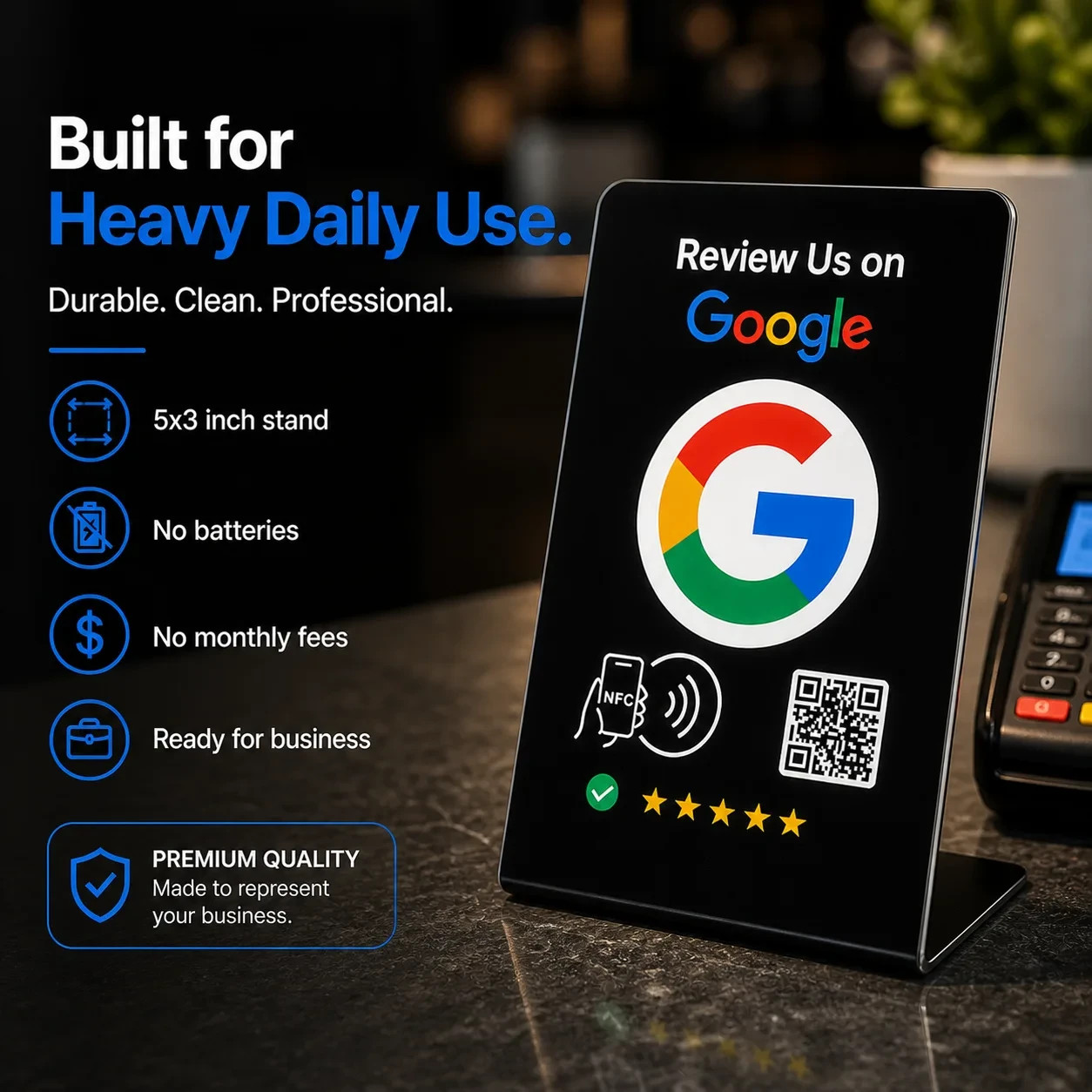 Google Review Stand Tap Tap for Instant Reviews – All Phones Compatible (BLACK)