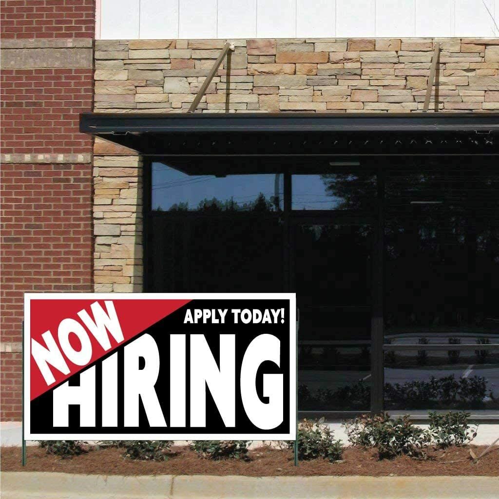Business Banner 2×4 Ft, Now Hiring Banner, Vinyl with Grommets Red Black