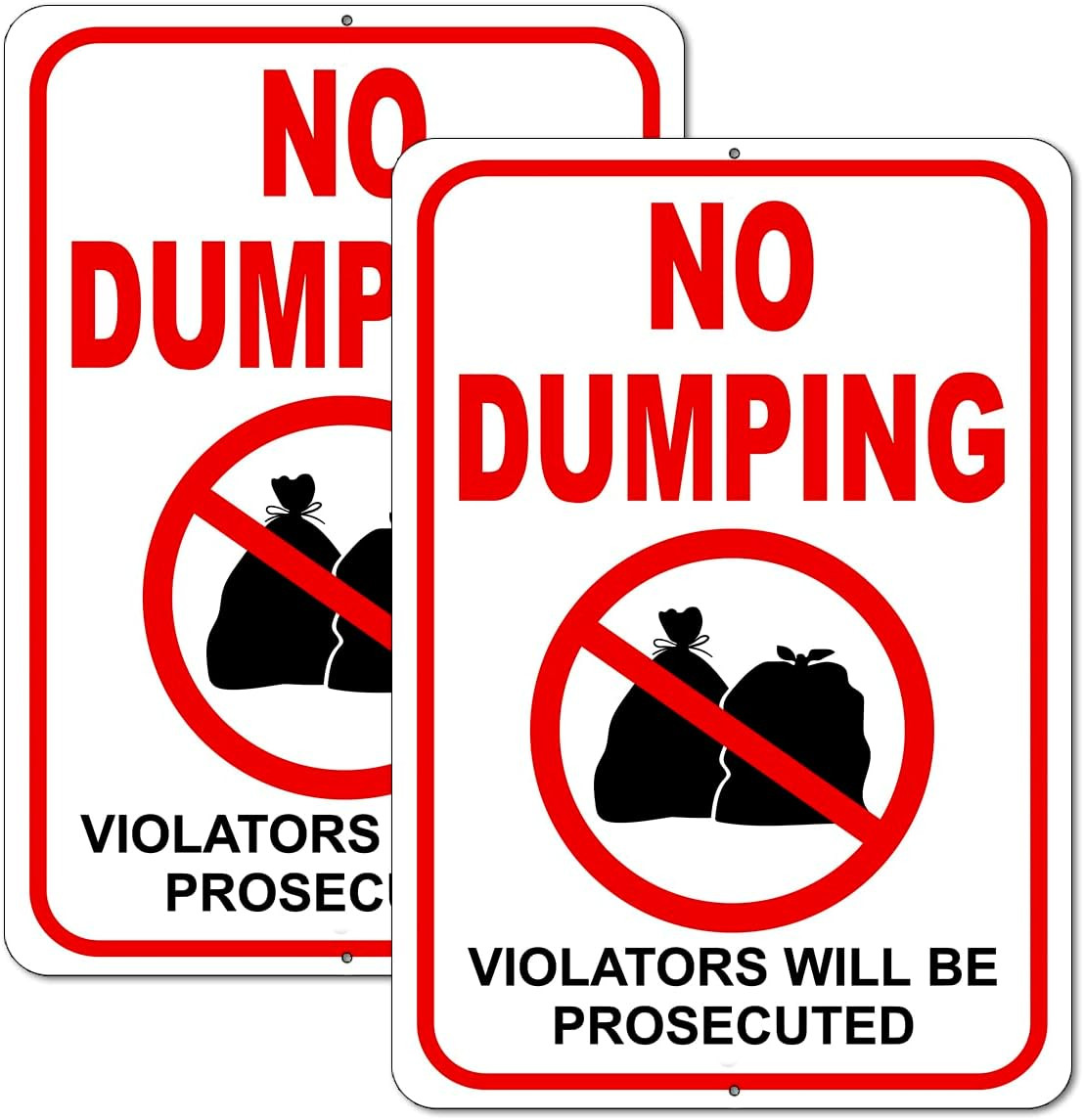 2 PC No Dumping Signs, 10×7 Aluminum No Littering Sign Outdoor, Violators Will B