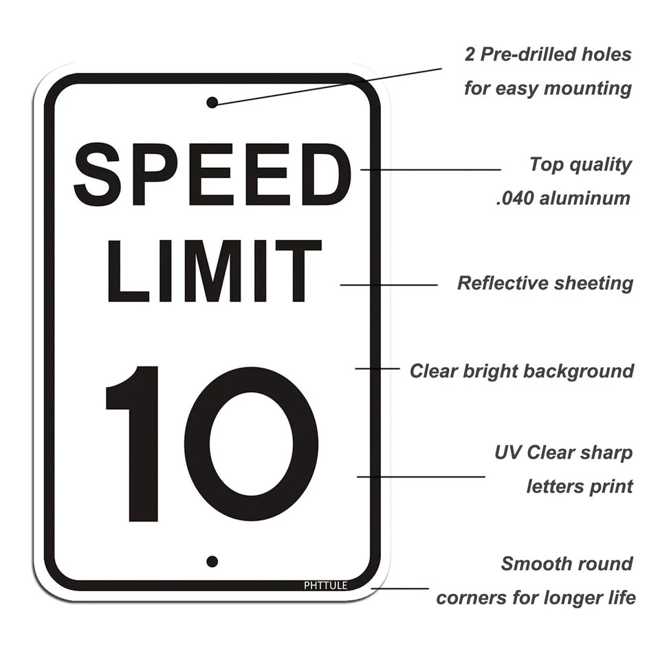 Speed Limit 10 MPH Sign 12 x 18 inches Slow Down Sign Reflective 40Mil Alumin