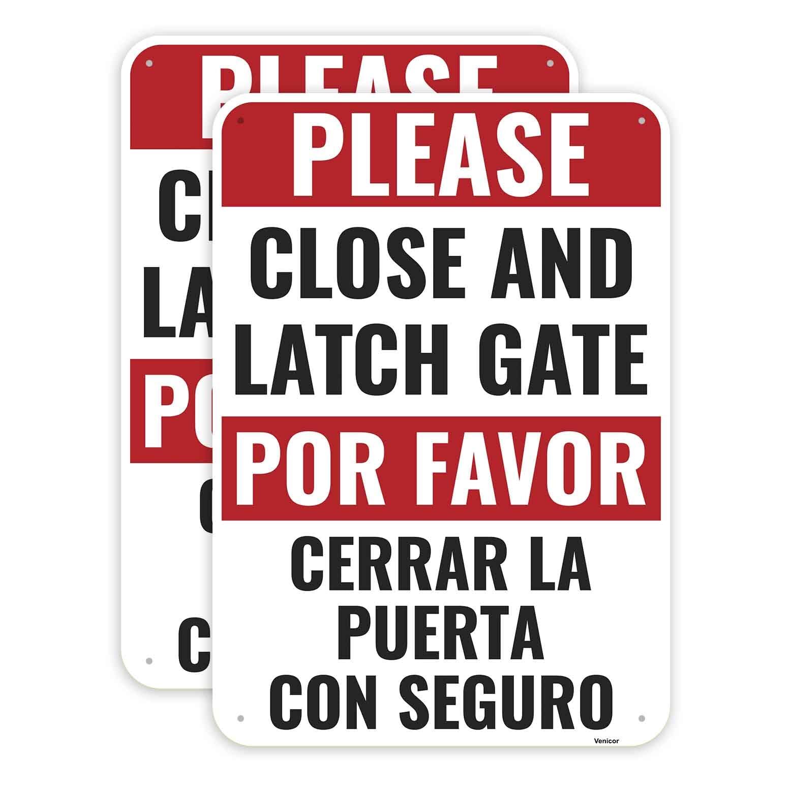 2PC Close And Latch Gate Signs 10 x 7 Inches – Aluminum – Bilingual Spanish -…