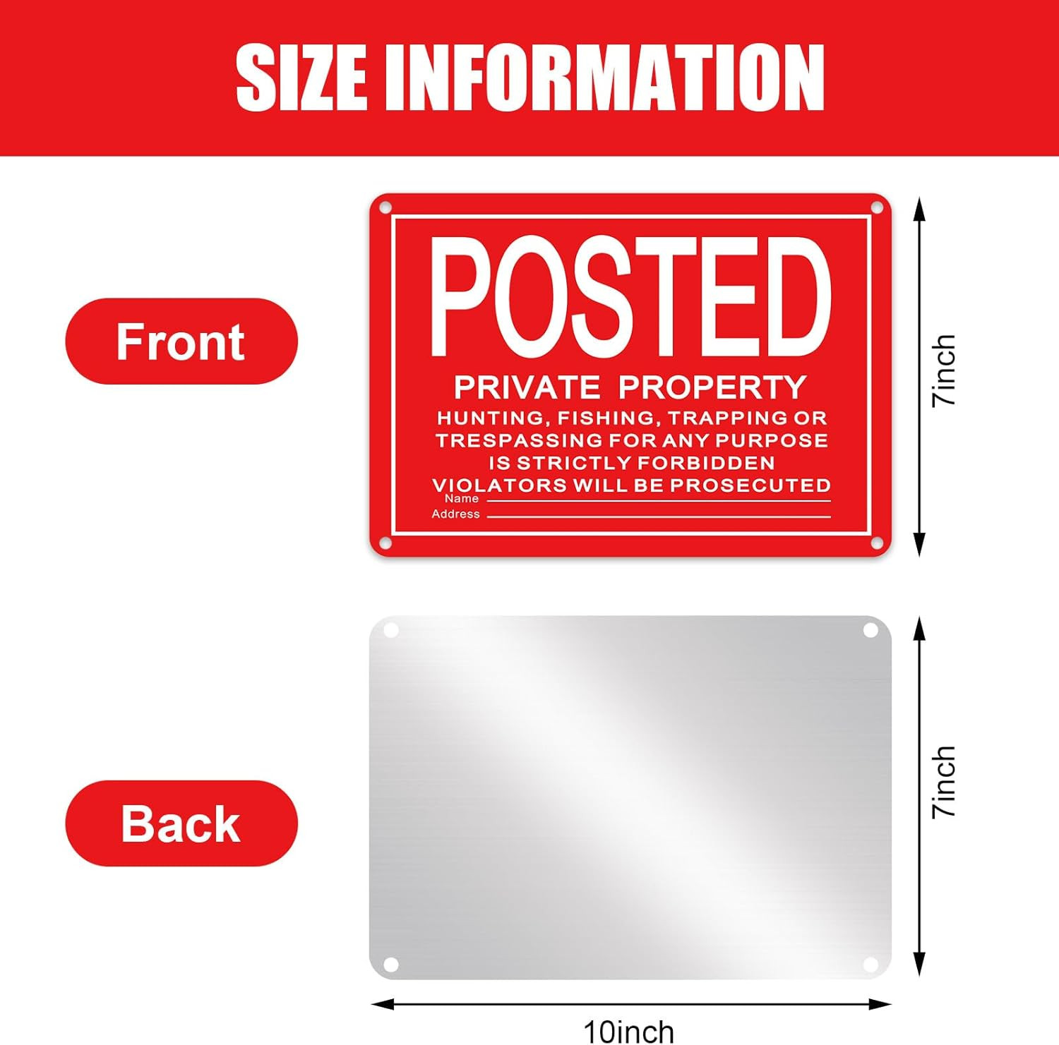 8 Pcs Posted No Trespassing Signs Private Property 10 X 7 Inch Metal No Hunting