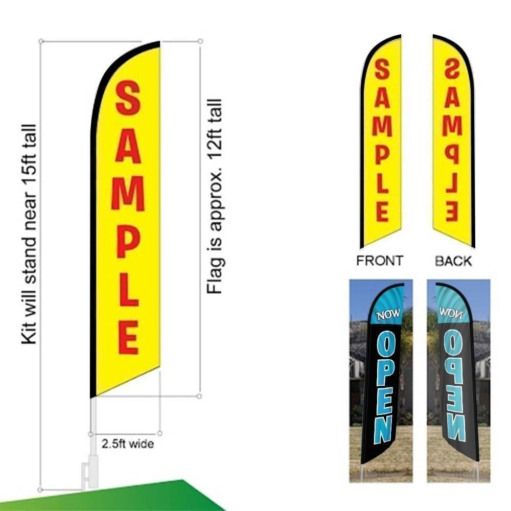 Now Open Advertising Feather Banner Swooper Flag Sign with Flag Pole Kit and…