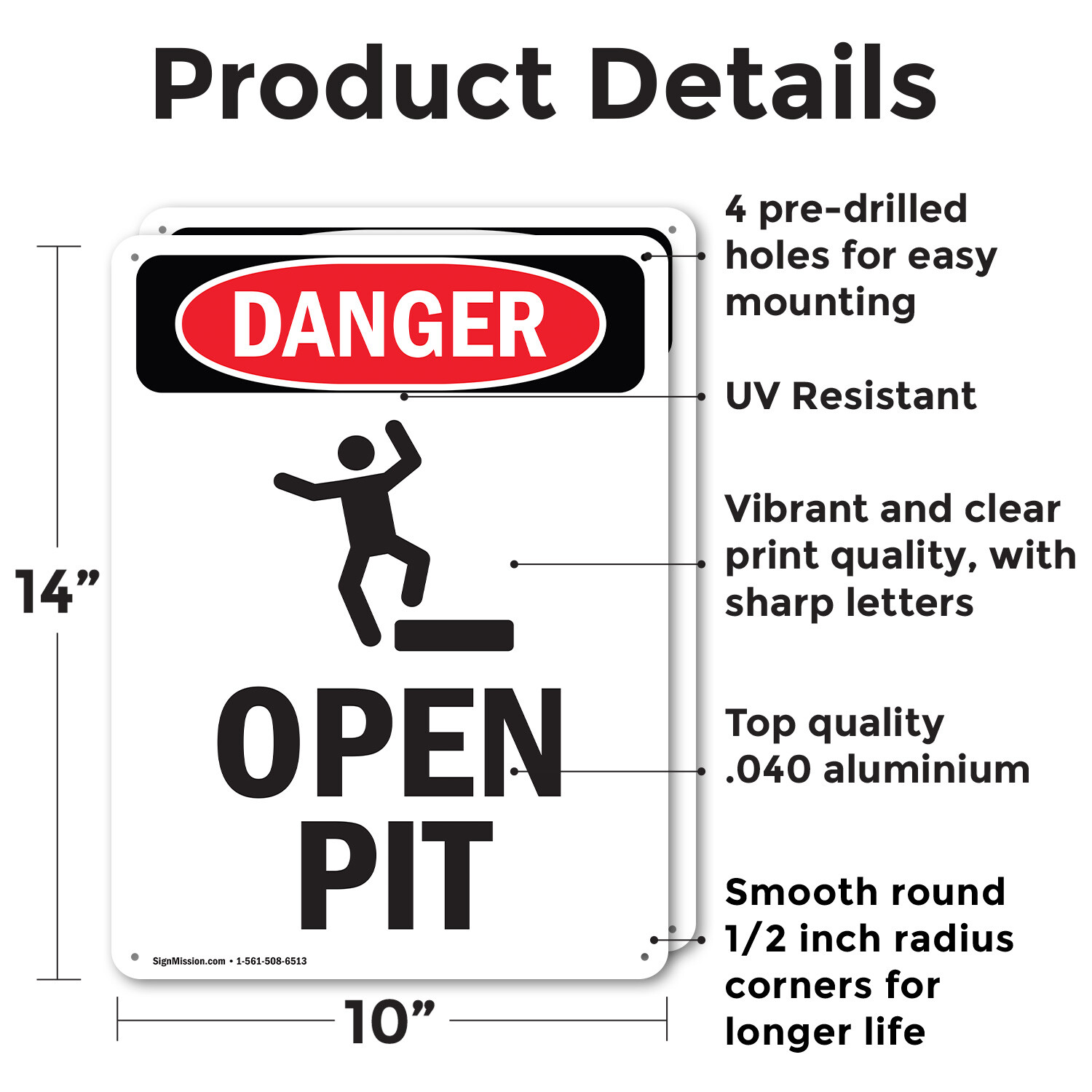 (2 Pack) Open Pit OSHA Danger Sign Decal Metal Plastic