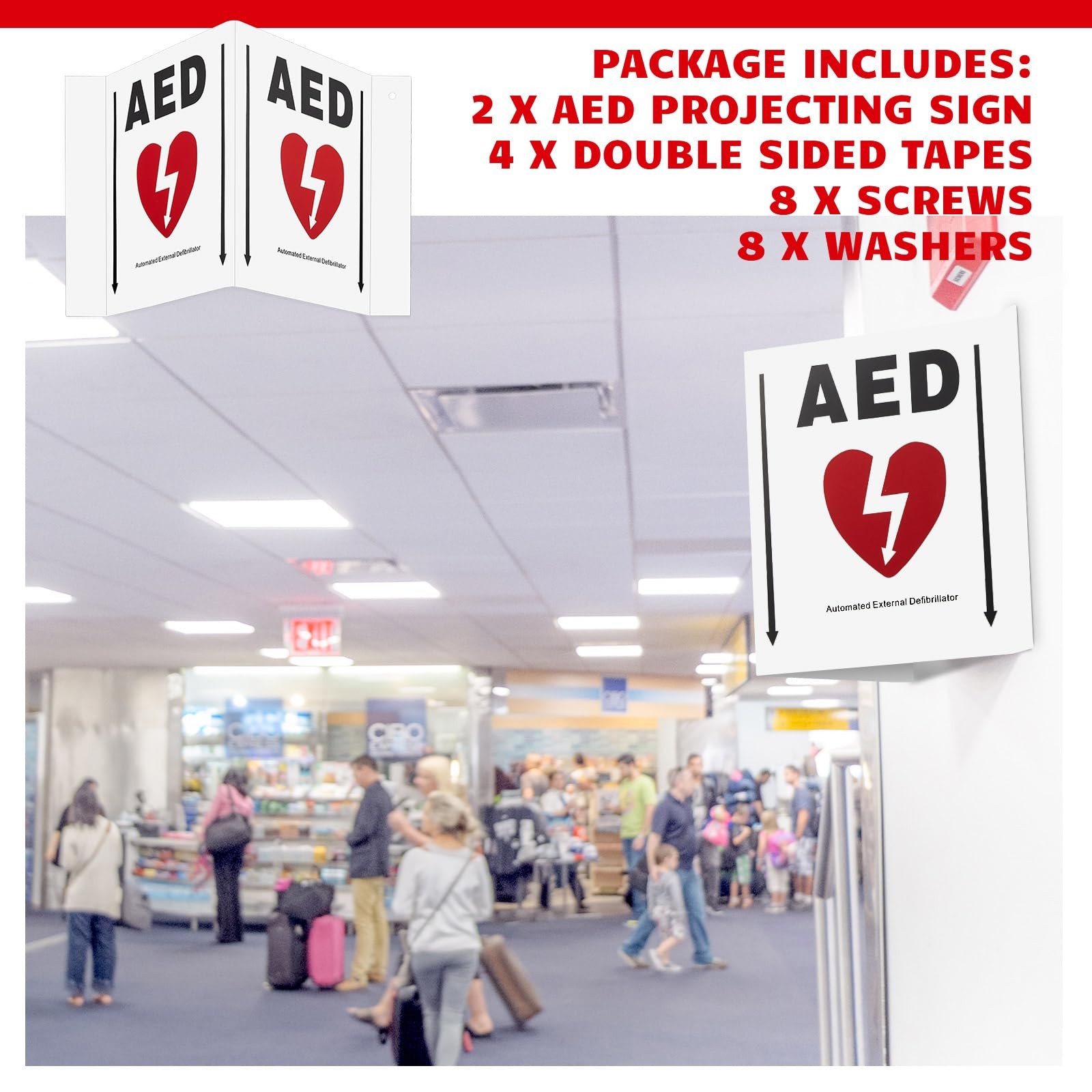 Kigley 2 Set AED Projection Sign with Graphic Portable AED Cabinet Sign 5” x…