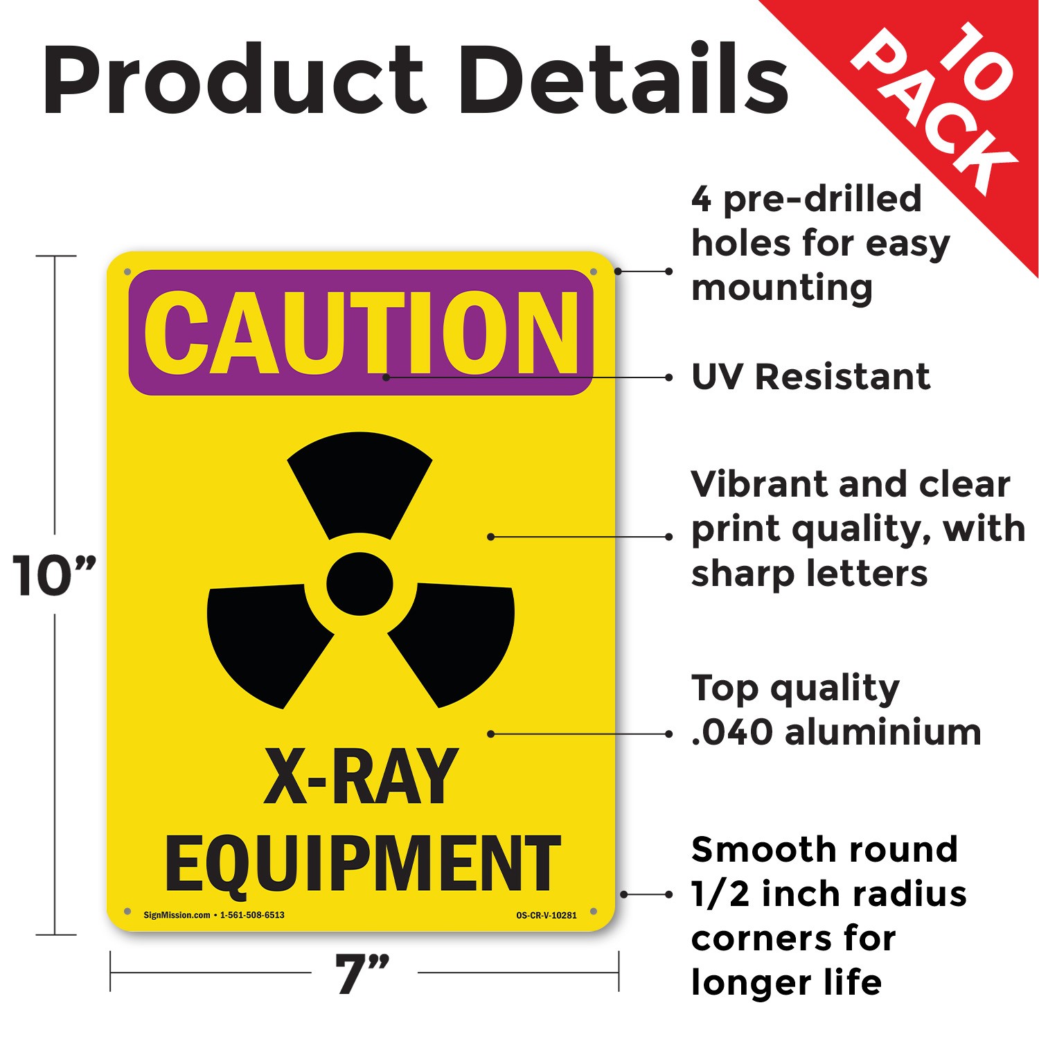 X-Ray Equipment With Symbol OSHA Caution Radiation Sign Or Decal – 5 or 10 Pack