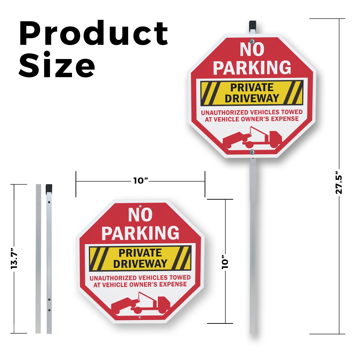 No Parking Private Driveway Unaut Octagon Sign With Stake Weather Resistant