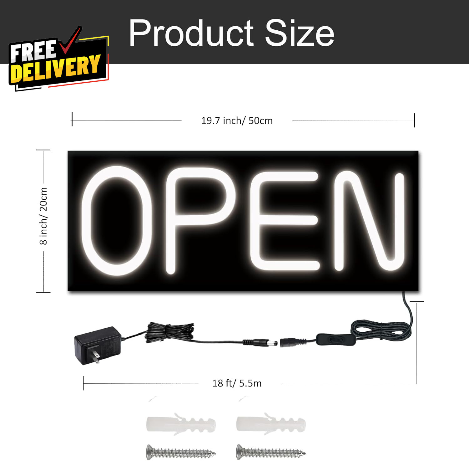 Large Outdoor Waterproof LED Open Sign Ultra Bright with Power Adapter 19.7×8…