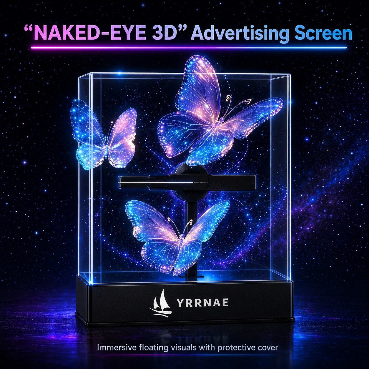 YRRNAE 3D Hologram Fan Display 8in LED Sign WiFi App Cover 1500 Videos 1080P