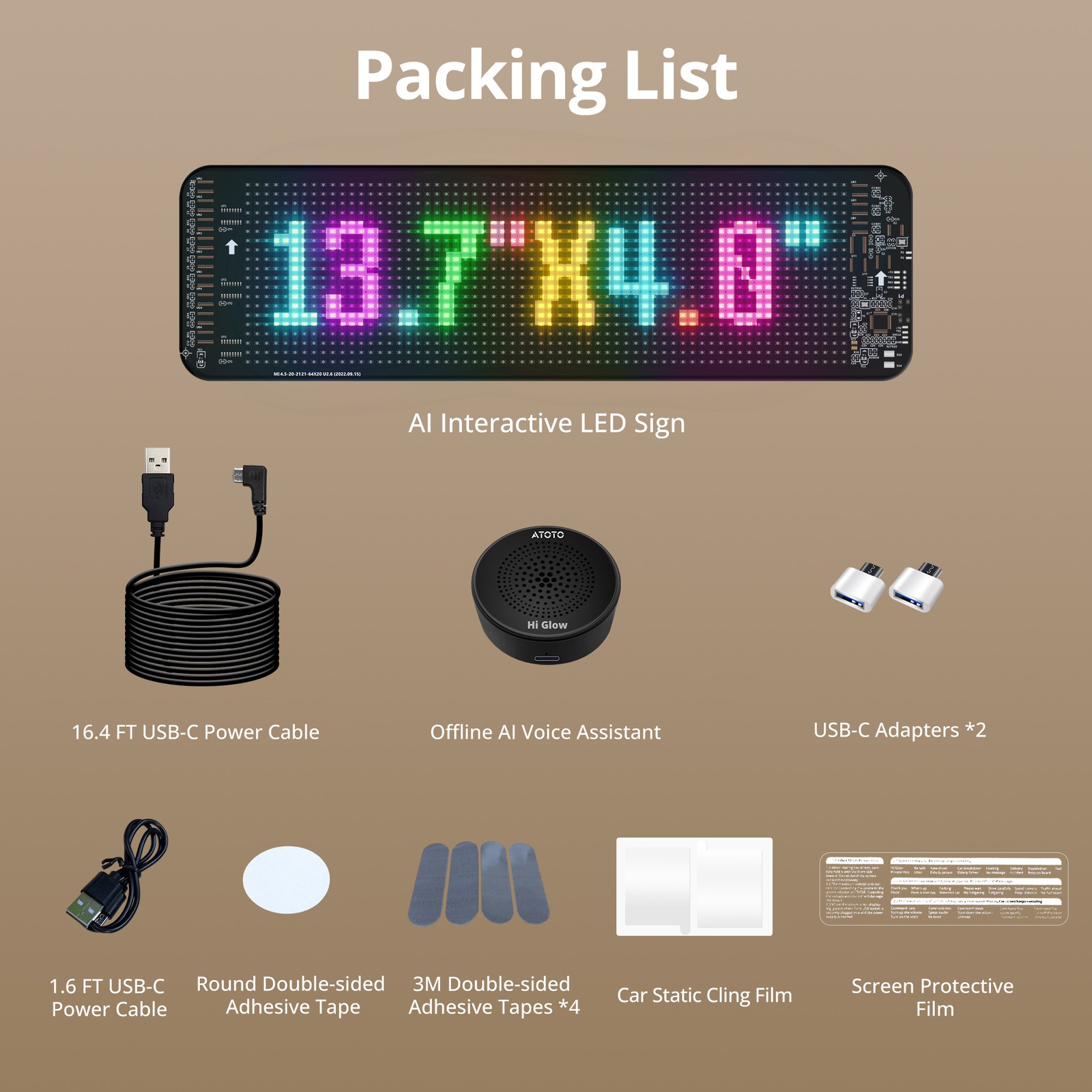 ATOTO 13.7” Car LED Sign Light Programmable AI Voice Command & APP Control
