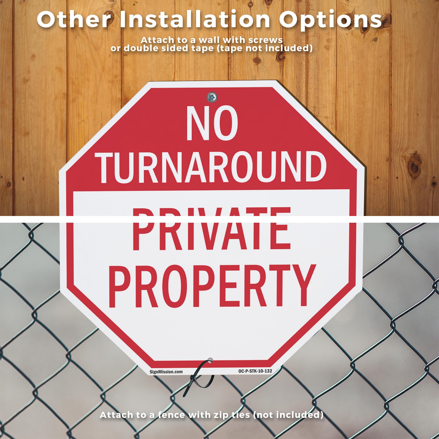 No Turnaround Private Property Octagon Sign With Stake Weather Resistant