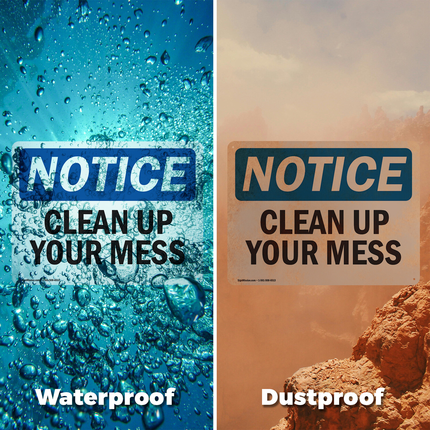 (2 Pack) Clean Up Your Mess OSHA Notice Sign Decal Metal Plastic