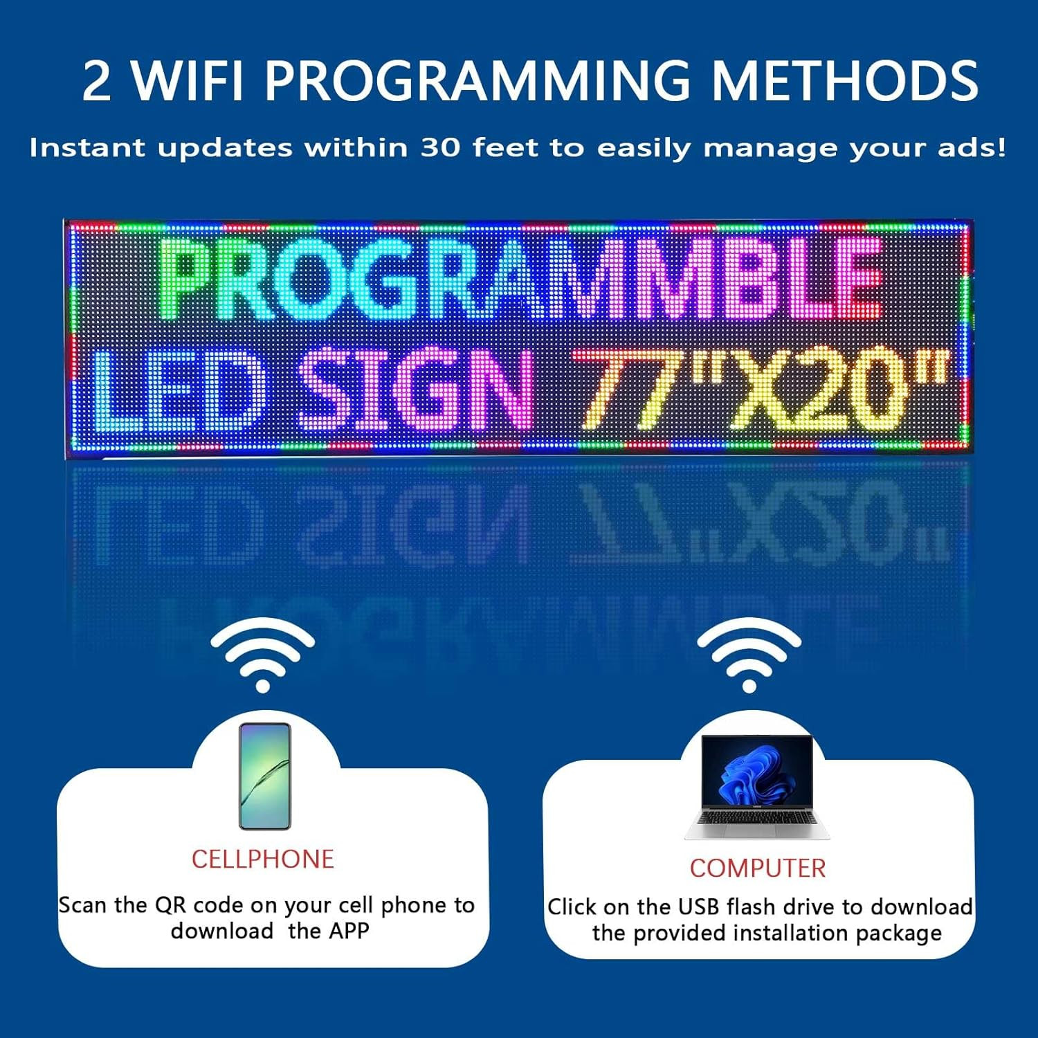 Programmable LED Scrolling Sign 77″x20″ Waterproof APP Control for Business