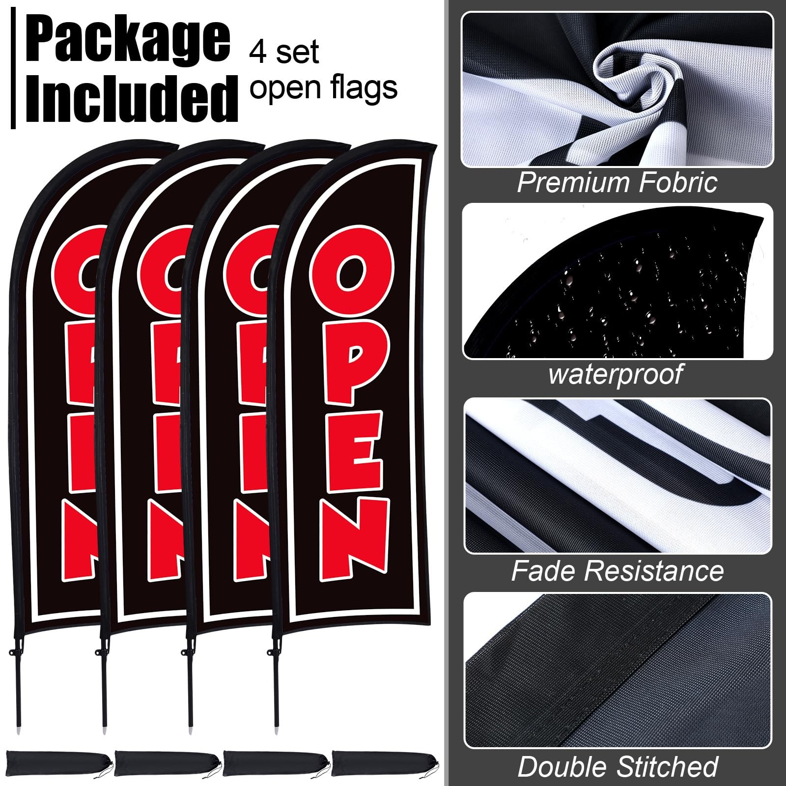 4 Sets Open Feather Flag Pole Kit for Business Advertising 8 ft Open Flag Ban…