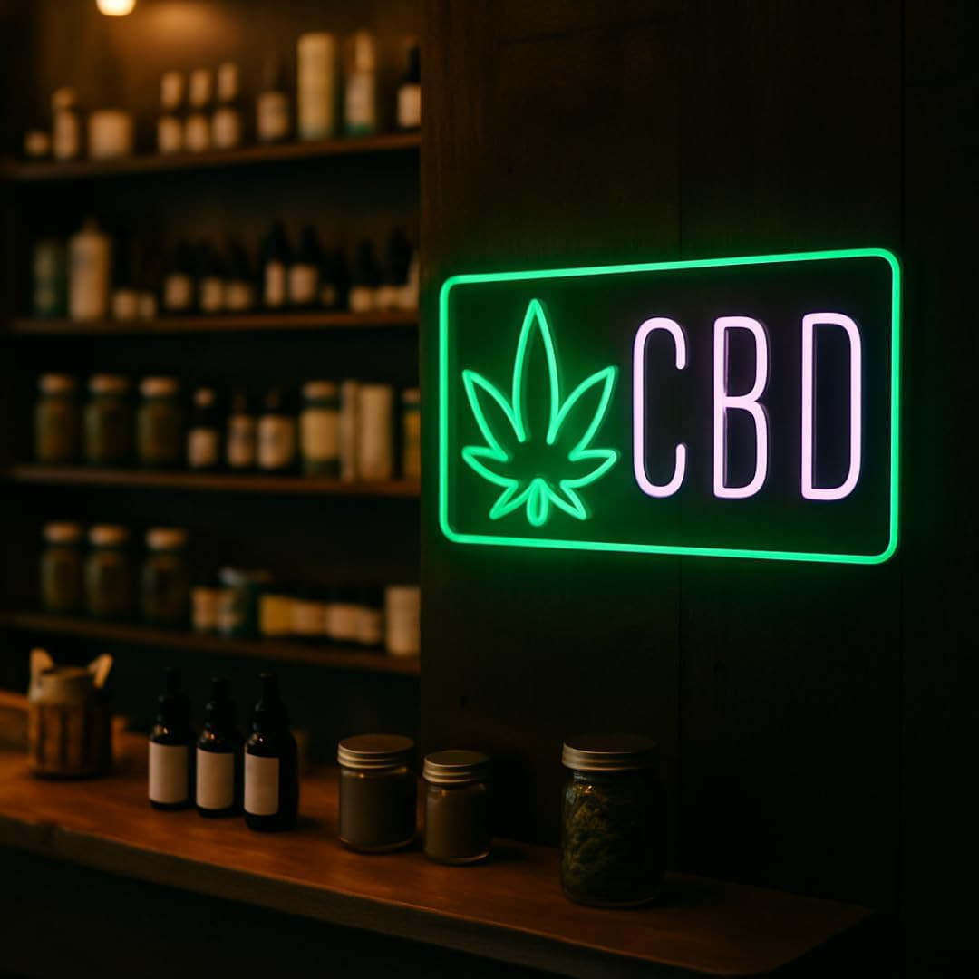 Bright CBD LED Sign with Leaf Icon – Attract More Customers!