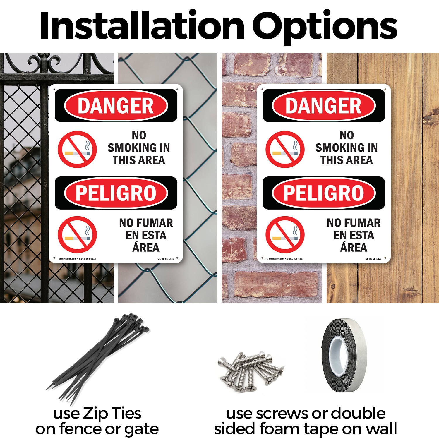 No Smoking In This Area Bilingual OSHA Danger Sign Metal, Decal – 5 or 10 Pack