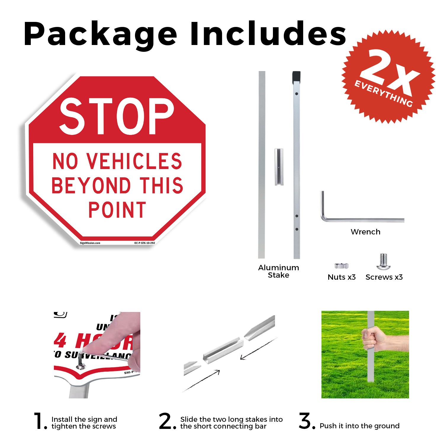 Stop No Vehicles Beyond This Poin Octagon Sign With Stake Weather Resistant