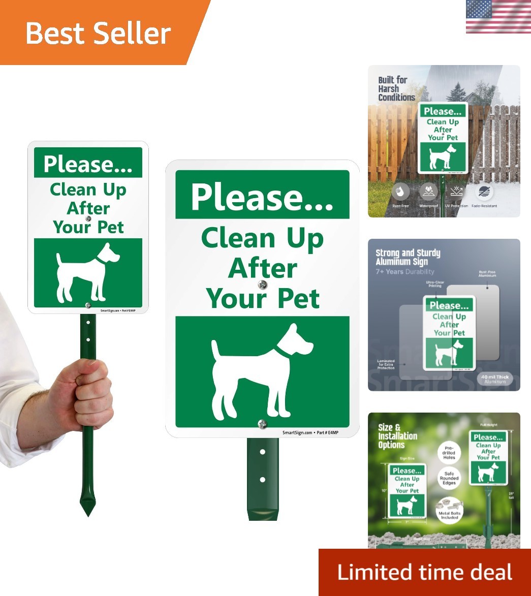 Weather-Proof 10 x 7 Inch Dog Poop Reminder Sign with 18-Inch Stake Included