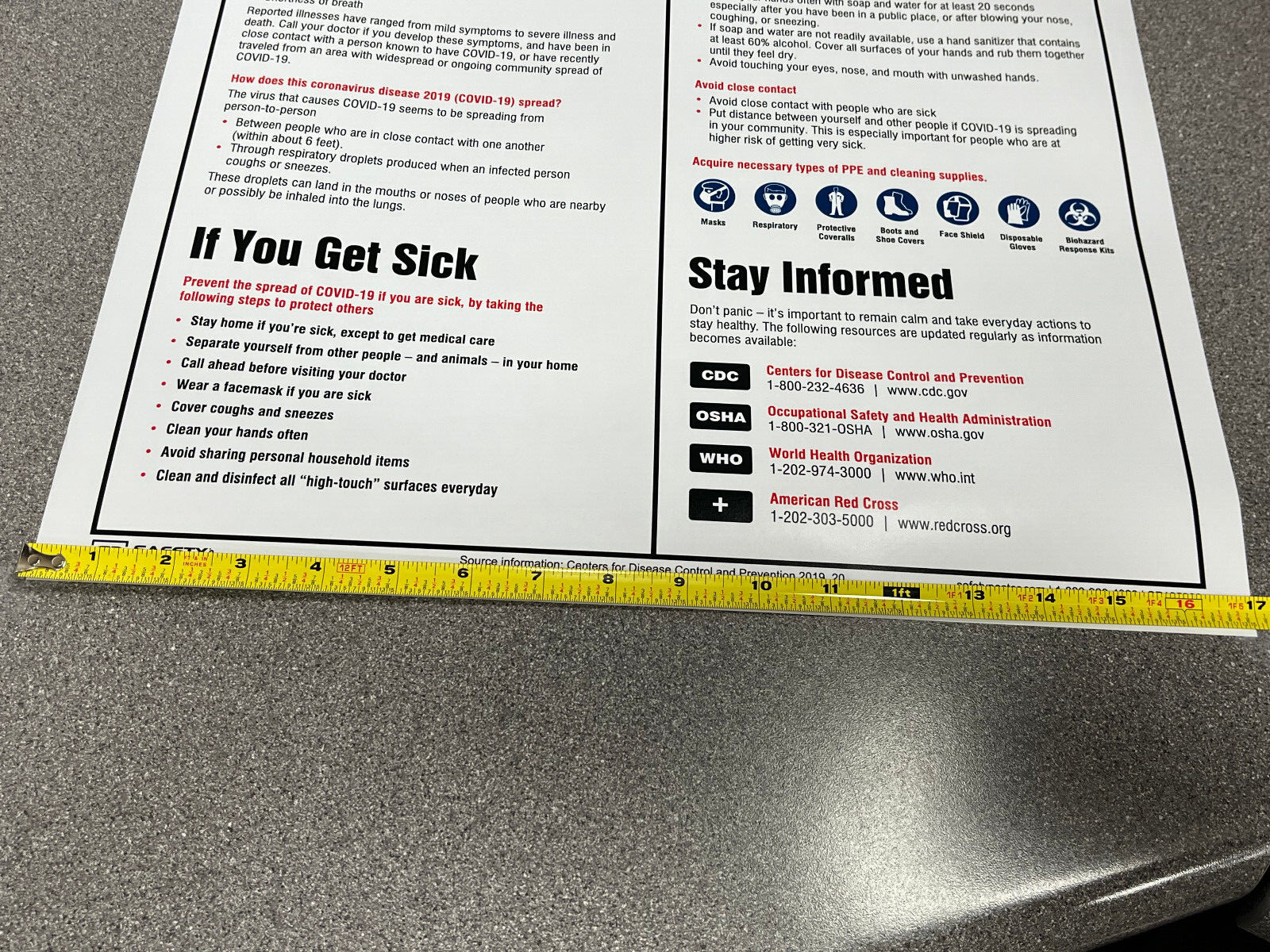 Safety Poster COVID-19 Information 22″ x 17″ Non-Laminated