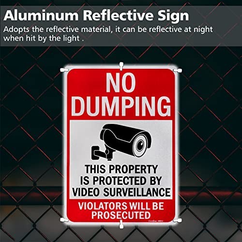14×10 Inches No Dumping Signs Video Surveillance Reflective Aluminum 2 Pack