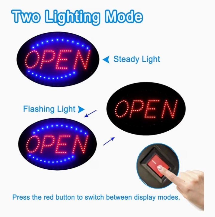 19″X 10″ Large LED Open Sign wit Switch High Bright Visibility Business US Stock