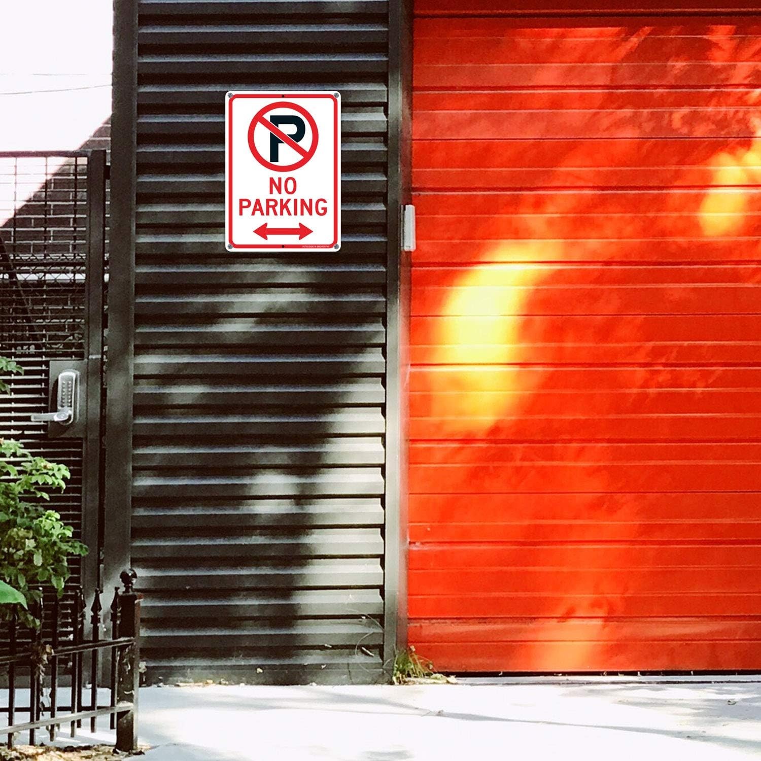 (2 Pack) No Parking Sign with Symbol with Arrows Sign, 10 X 7 Inches Reflective