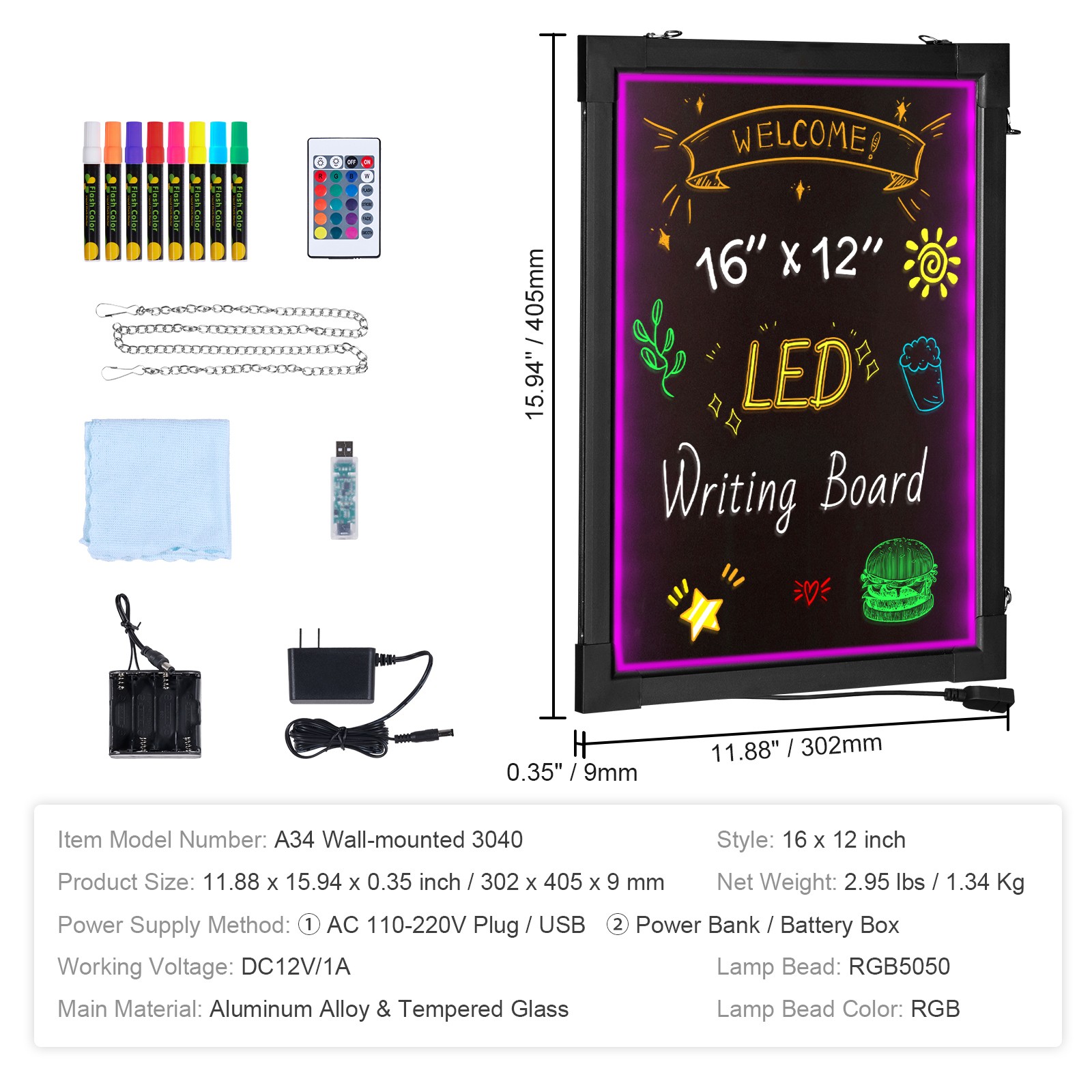 Uimoso LED Message Board 16″x12″ Illuminated Erasable Light-Up Chalkboard