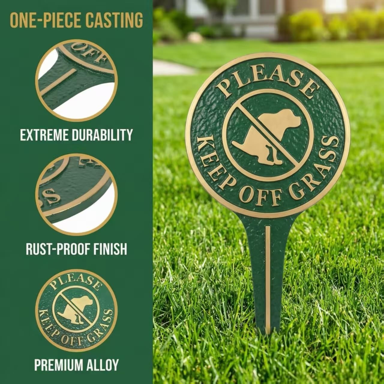 Keep Off Grass Yard Sign – Green Metal Lawn Decor, Dog Silhouette, Heavy-Duty 11
