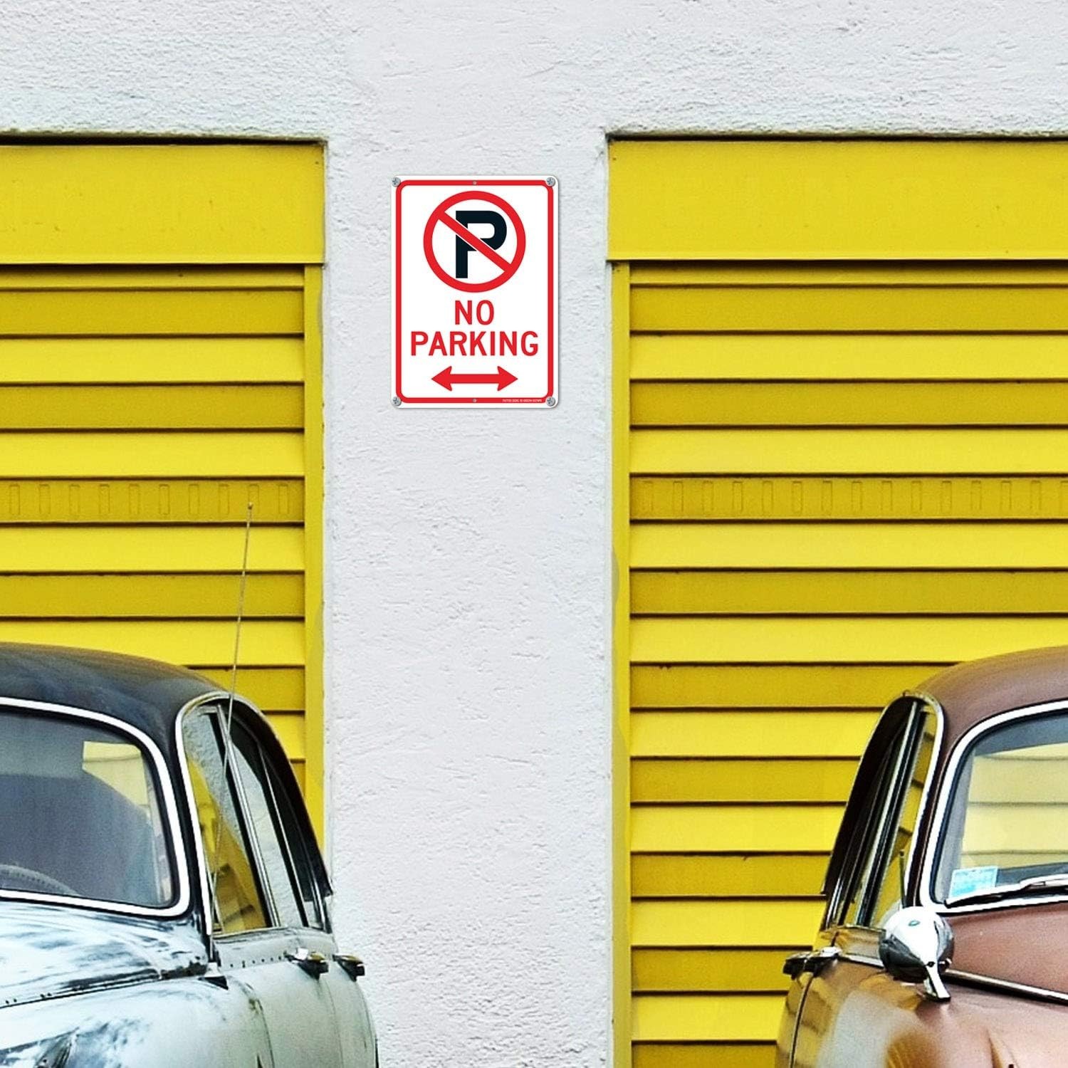 (2 Pack) No Parking Sign with Symbol with Arrows Sign, 10 X 7 Inches Reflective