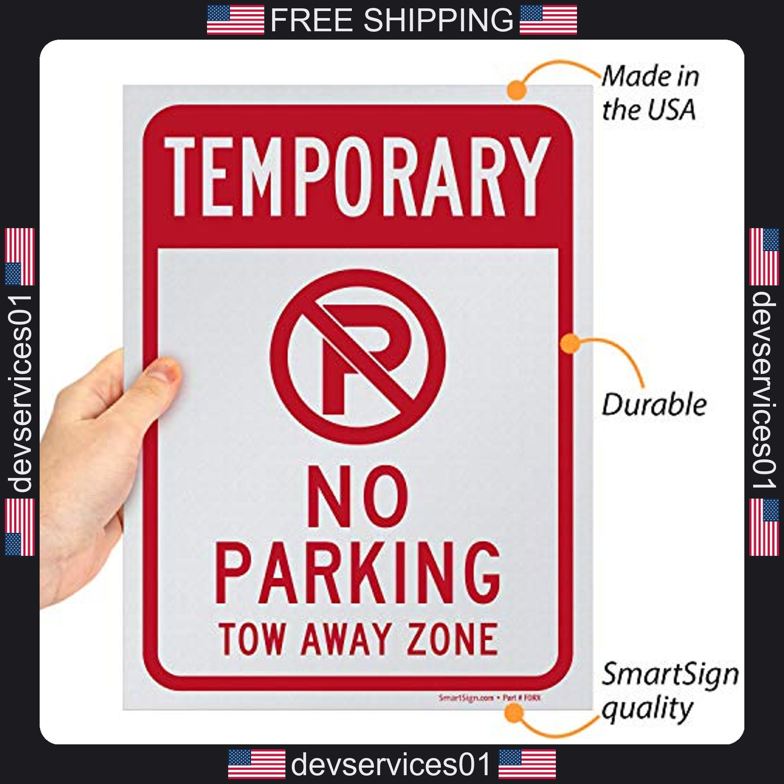 5 Pack No Parking Tow Away Zone Signs 9×12 Inches