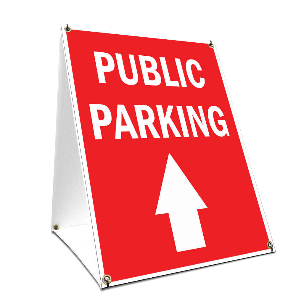 A-frame Sidewalk Public Parking With Up Arrow Sign With Graphics On Each Side