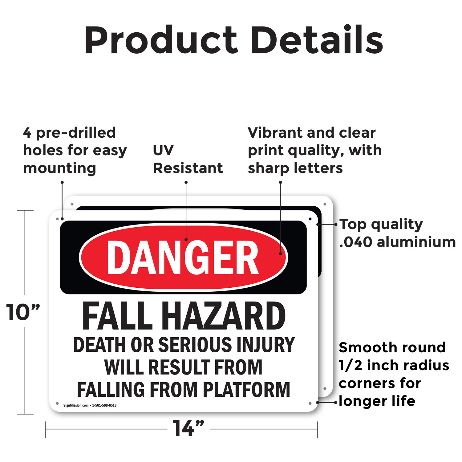(2 Pack) Fall Hazard Falling From Platform OSHA Danger Sign Decal Metal Plastic