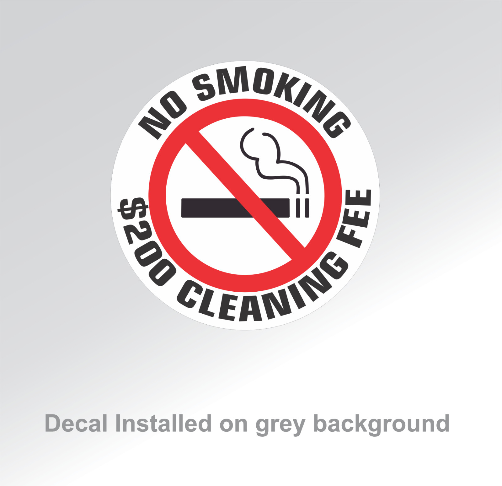 20 – NO SMOKING $200 CLEANING FEE sticker | white | 1.5″ dia | outdoor durable