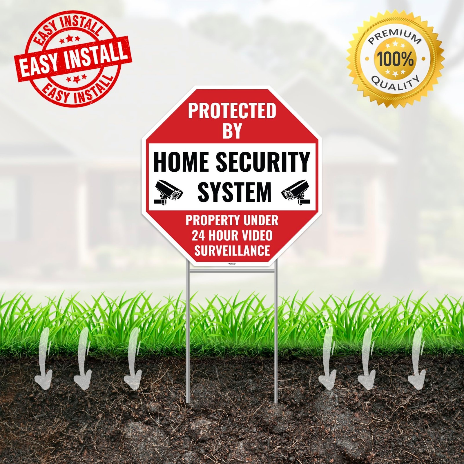 2PC Home Security Signs with Stakes, 13″x13″ Corrugated Plastic – Alarm Monitori