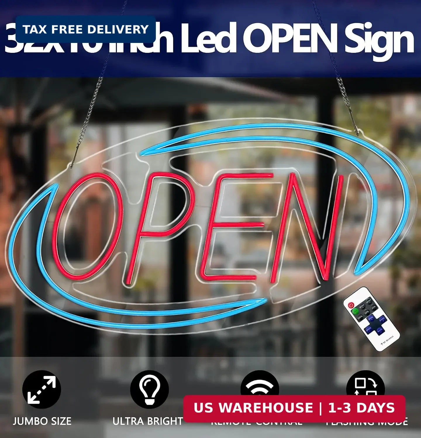 Open Signs for Business,Neon Open Sign Led,32″x 16″,Remote Control Open/Closed B