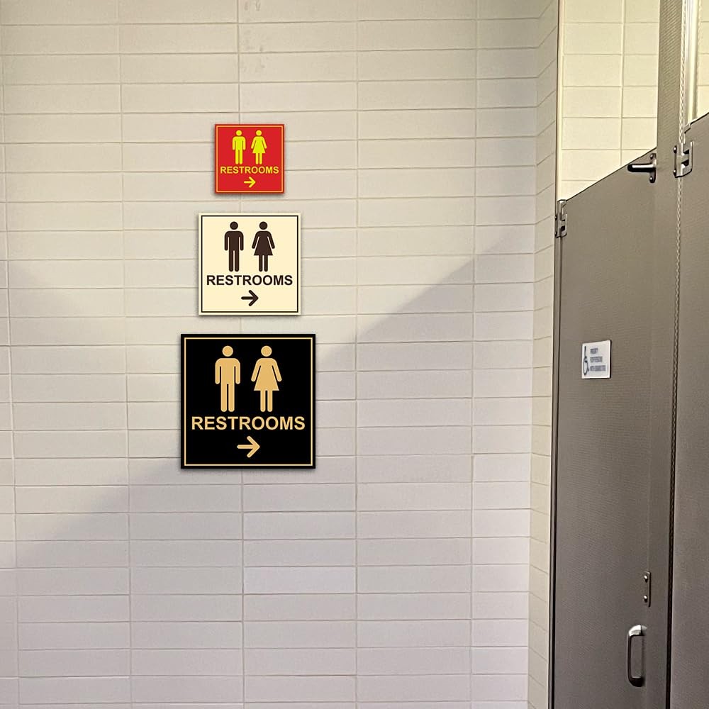 1 Pack Square Restrooms Right Arrow Sign Navy Blue White Large Wall Plate