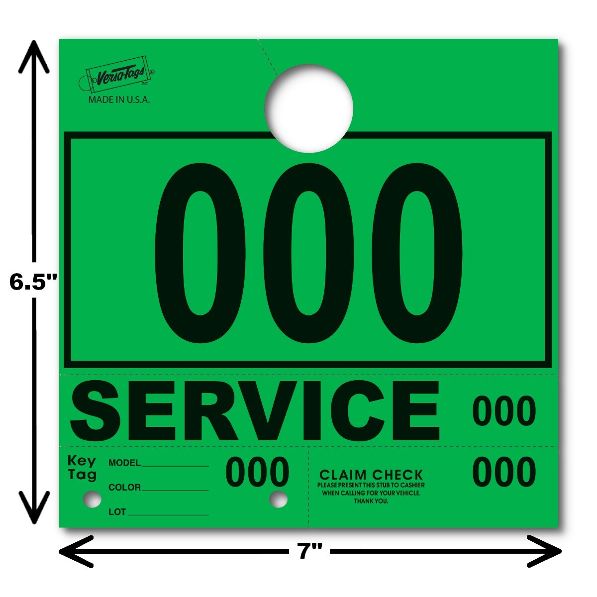 Green Service Department Hang Tags Window Tag 1000 Per Box