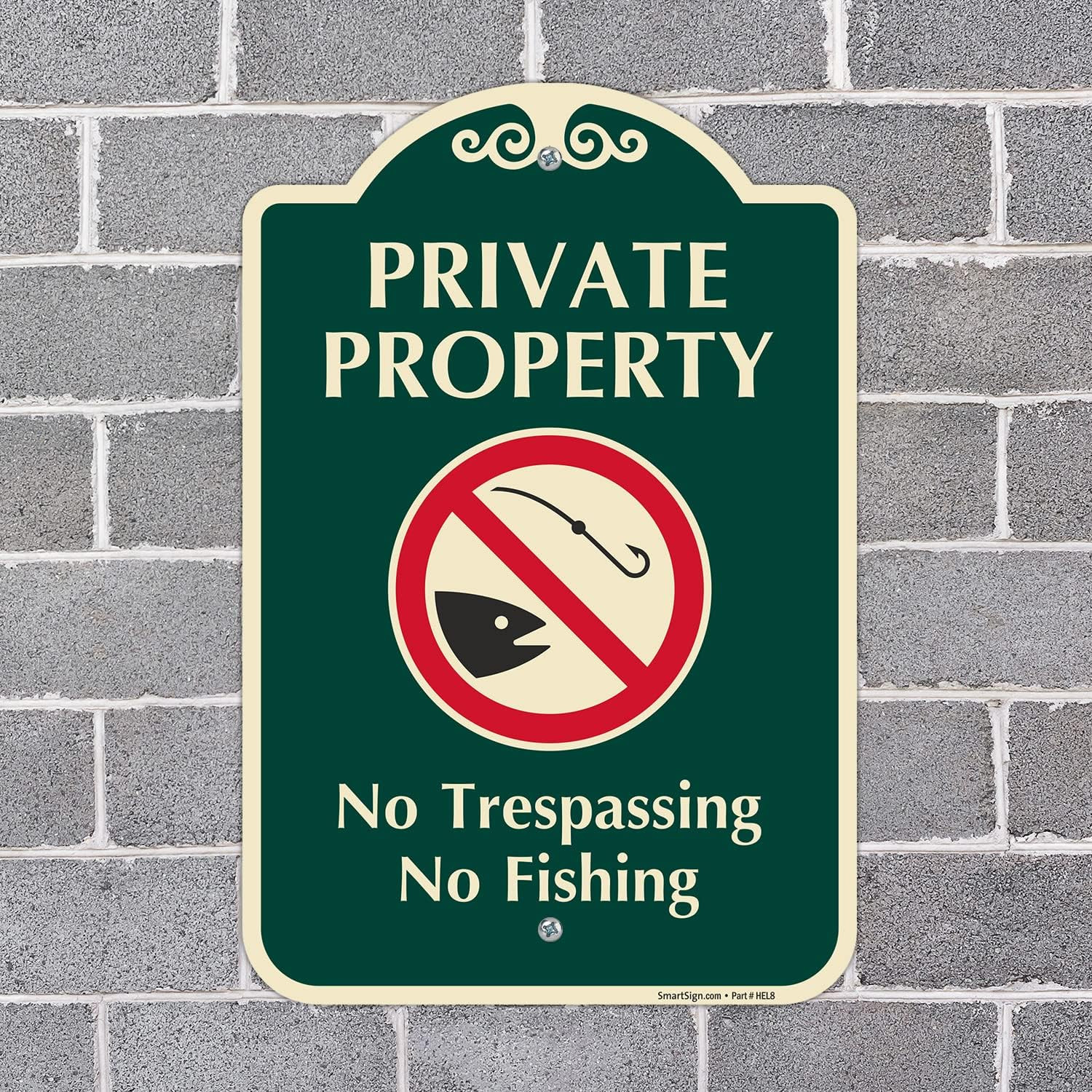 Designer “Private Property – No Trespassing, Fishing” Sign, 12″ X 18″, 120 Mil A
