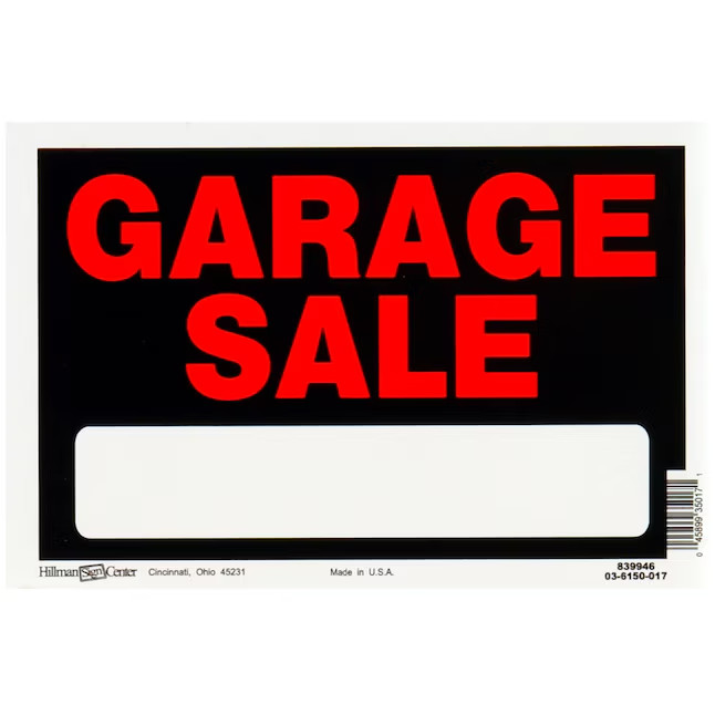 Hillman Garage Sale 8-in x 12-in Styrene Sale/For sale Sign