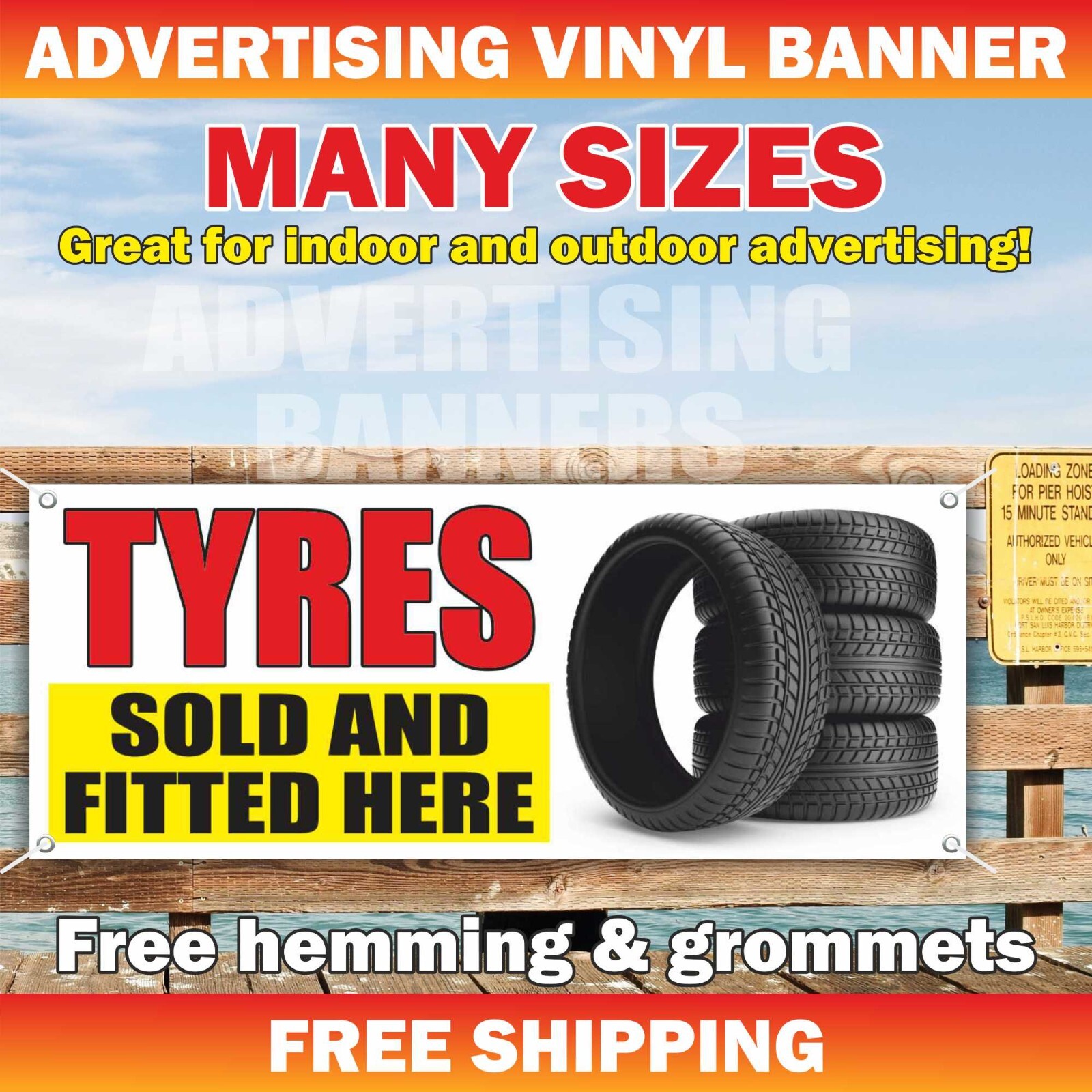 TYRES SOLD AND FITTED HERE Advertising Banner Vinyl Mesh Sign Car Service Repair