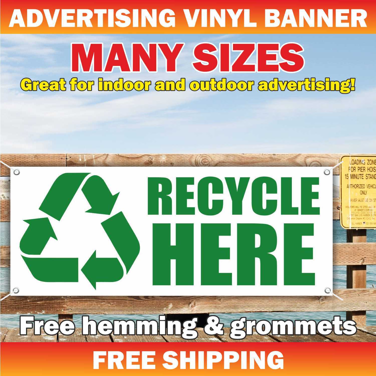 RECYCLE HERE Advertising Banner Vinyl Mesh Sign drop off center battery service