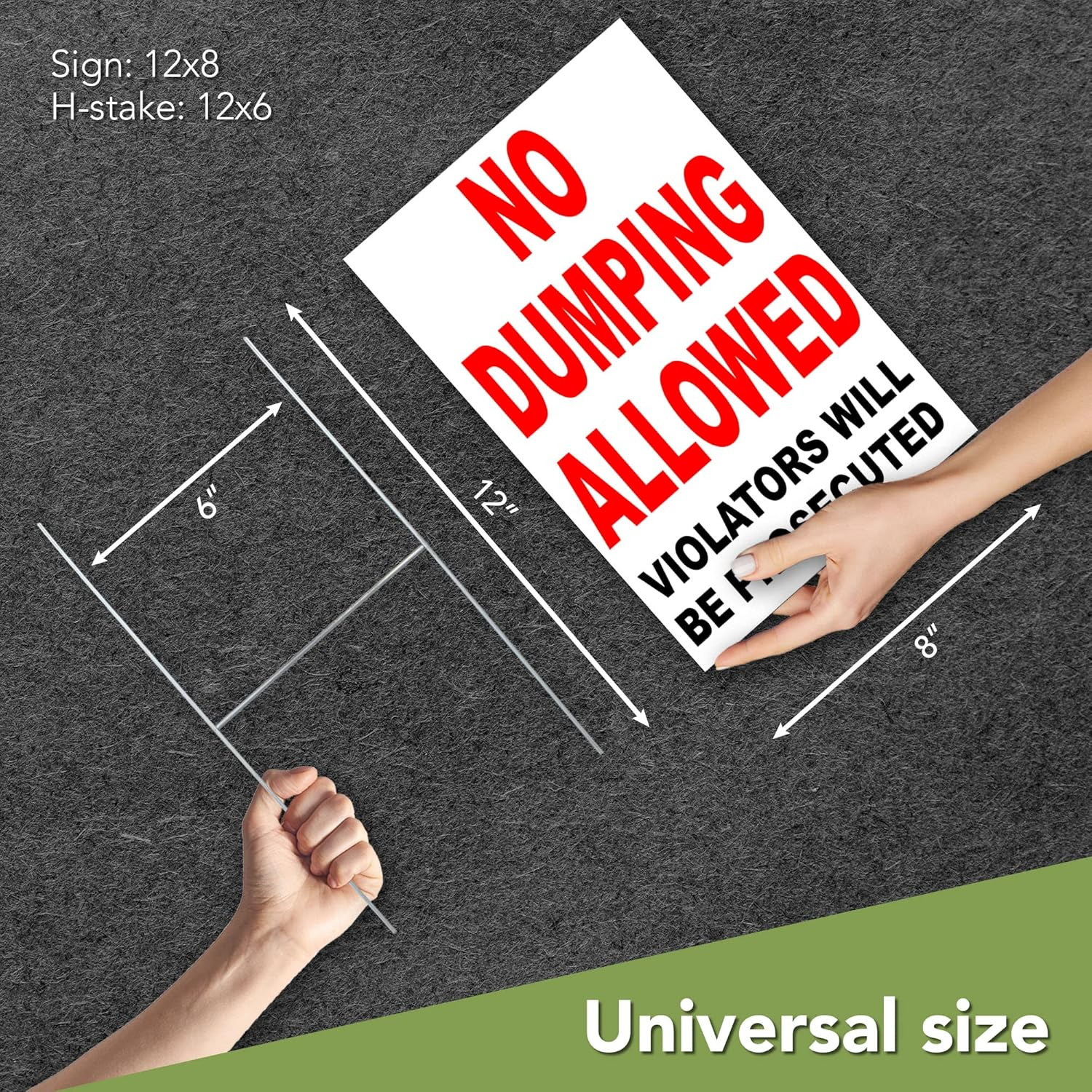 No Dumping Sign with Stake, 8×12 DS Coroplast No Littering Sign Outdoor for Yard